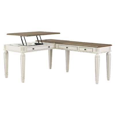 Realyn Antique White/Brown 2-Piece Home Office Lift Top Desk