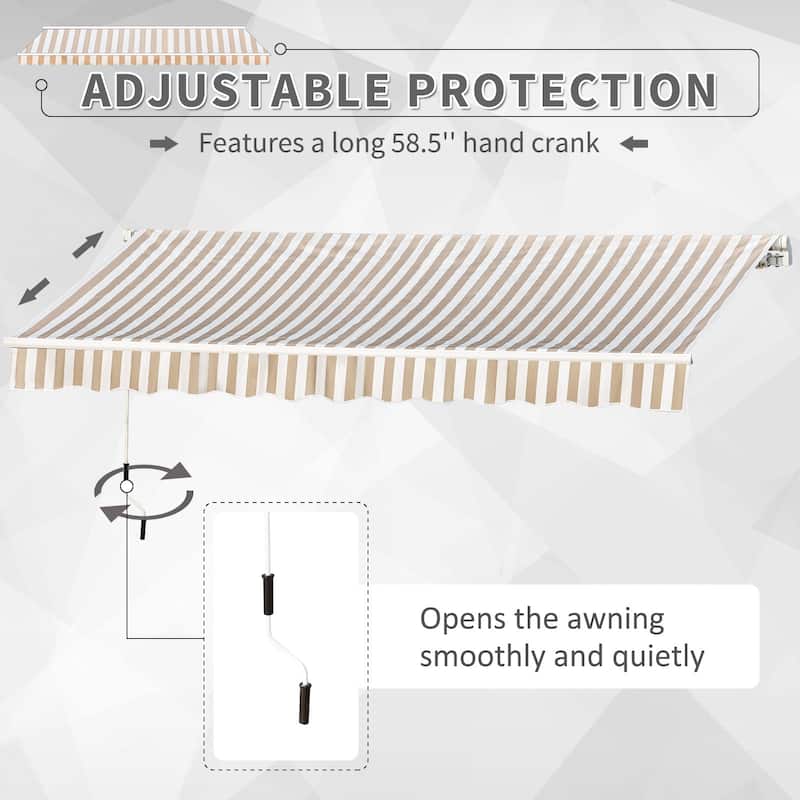 Outsunny 12' x 10' Retractable Awning Patio Awnings Sun Shade Shelter with Manual Crank Handle, 280g/m² UV