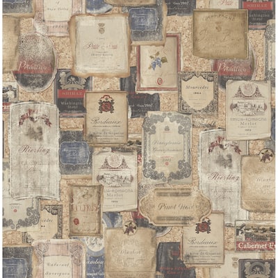 Seabrook Designs Amaya Wine Labels Unpasted Wallpaper