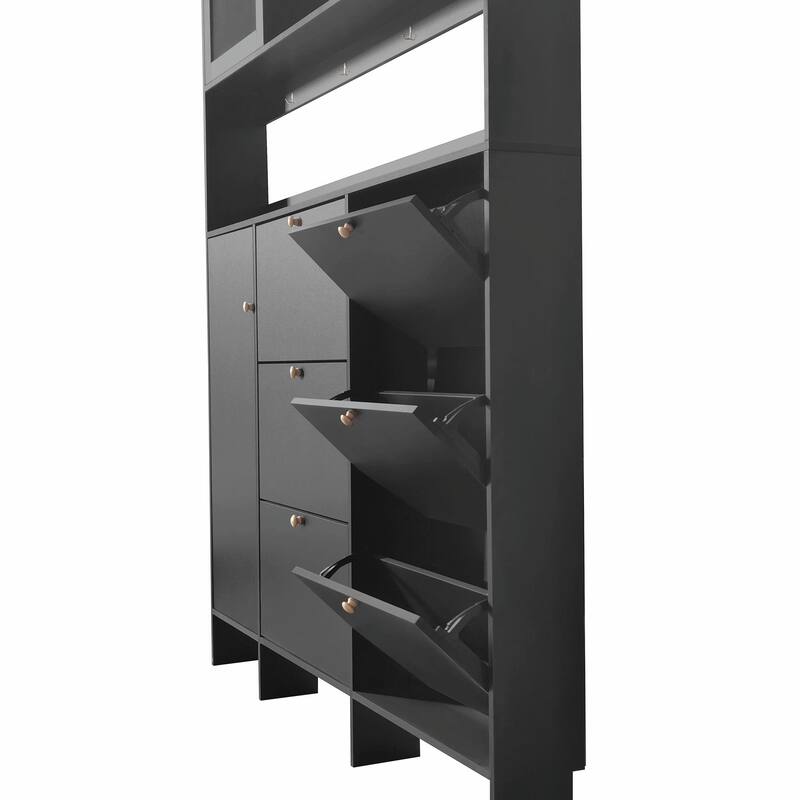 Multifunctional Shoe Cabinet with Storage Shelf & 6 Flip Drawers