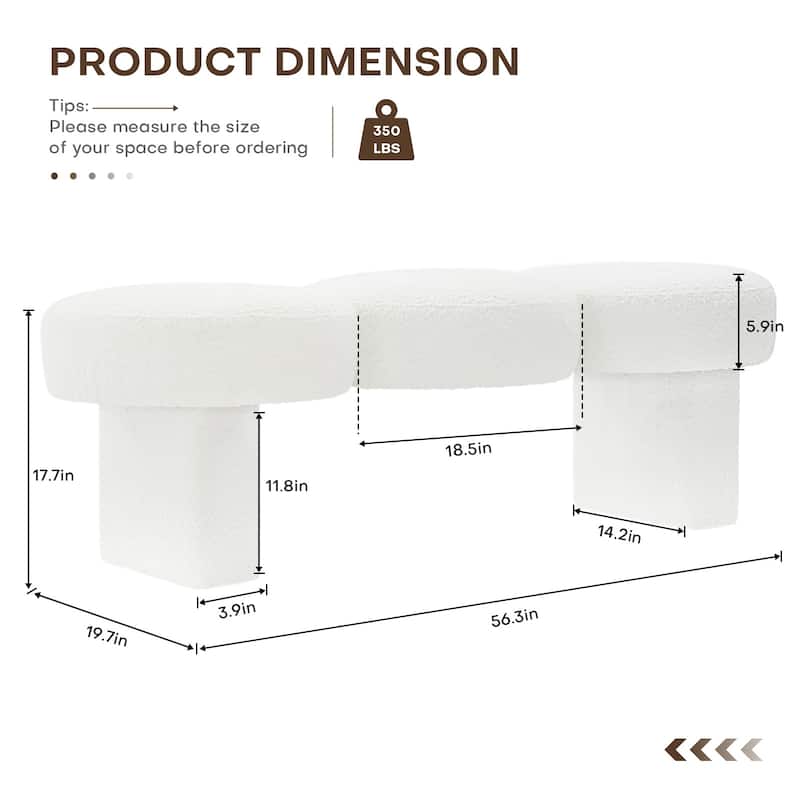 56.3"W Boucle Upholstered Bedroom Bench for Entryway End of Bed - 56.3"W x 19.7"D x 17.7"H