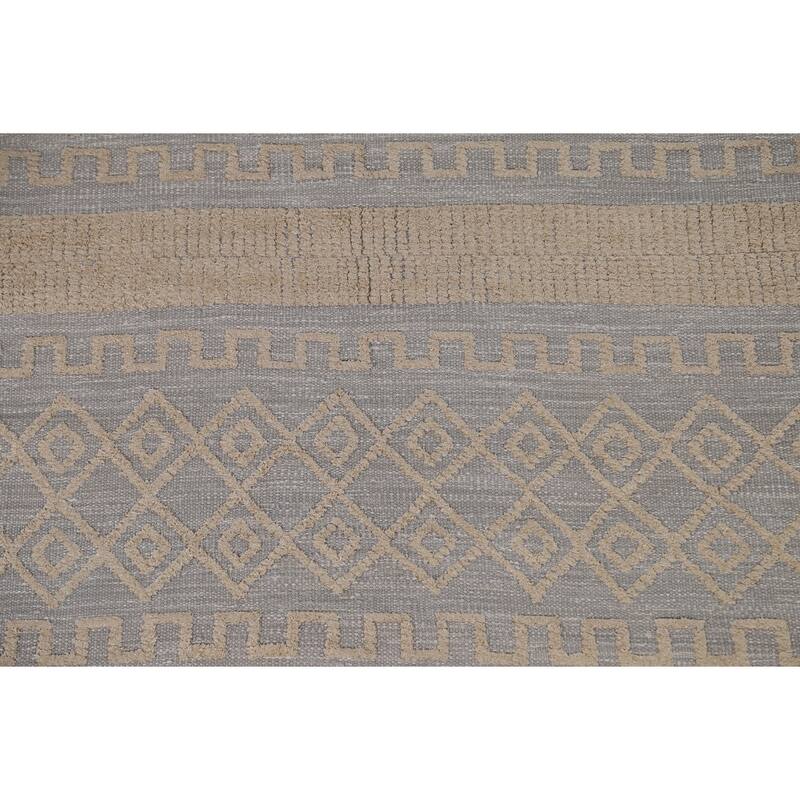 Hand Knotted Oriental 100% Wool Carpet Modern Tribal Greys & Charcoal Moroccan Area Rug - 9' 9'' X 8' 1''