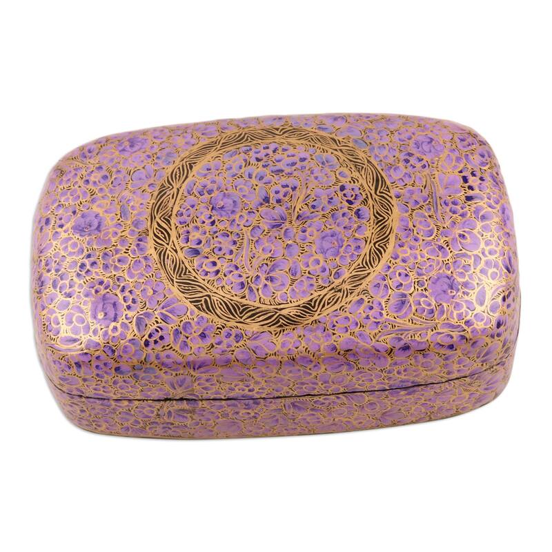 Novica Handmade Kashmir Cheer In Purple Decorative Papier Mache Box