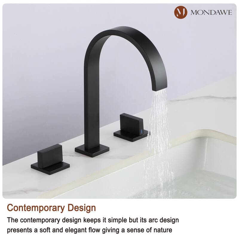 Mondawe Deck Mounted 8 Inch Widespread Double-Handle Bathroom Faucet in Matte Black for Bathroom, Vanity, Laundry