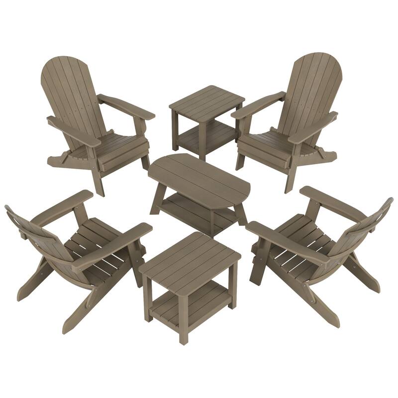 Vineyard HIPS Outdoor Folding Eco-Friendly All Weather Seashell Adirondack Chairs (7-Piece Conversation Set)