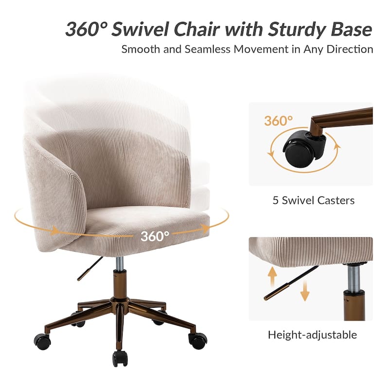 Astore Modern Corduroy Ergonomic Barrel Swivel Office Chair with Height-Adjustable by HULALA HOME