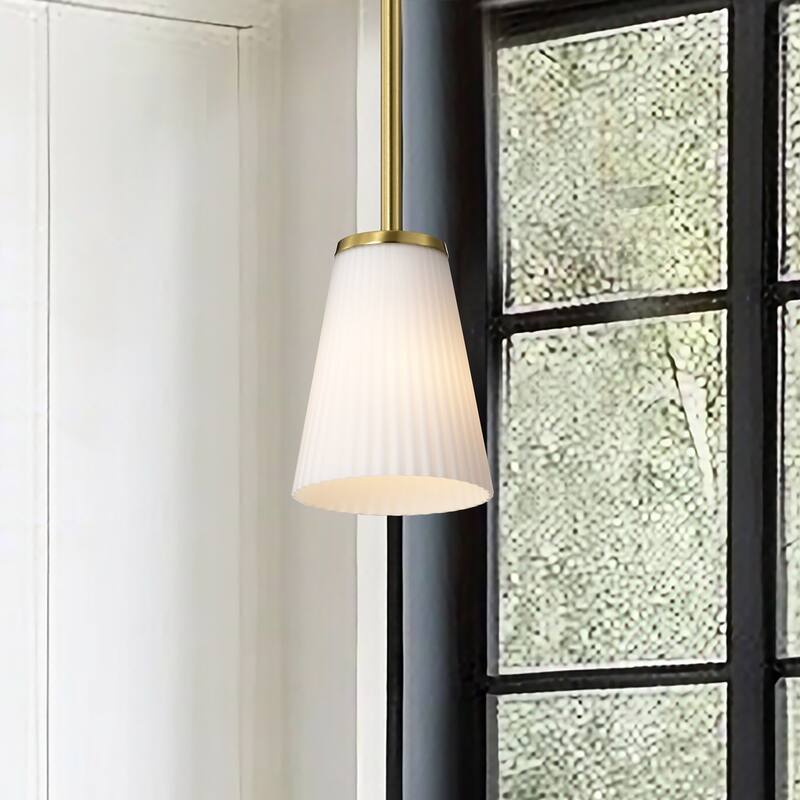 Royale Mini Pendant Burnished Brass Finish Ribbed White Glass - Burnished Brass