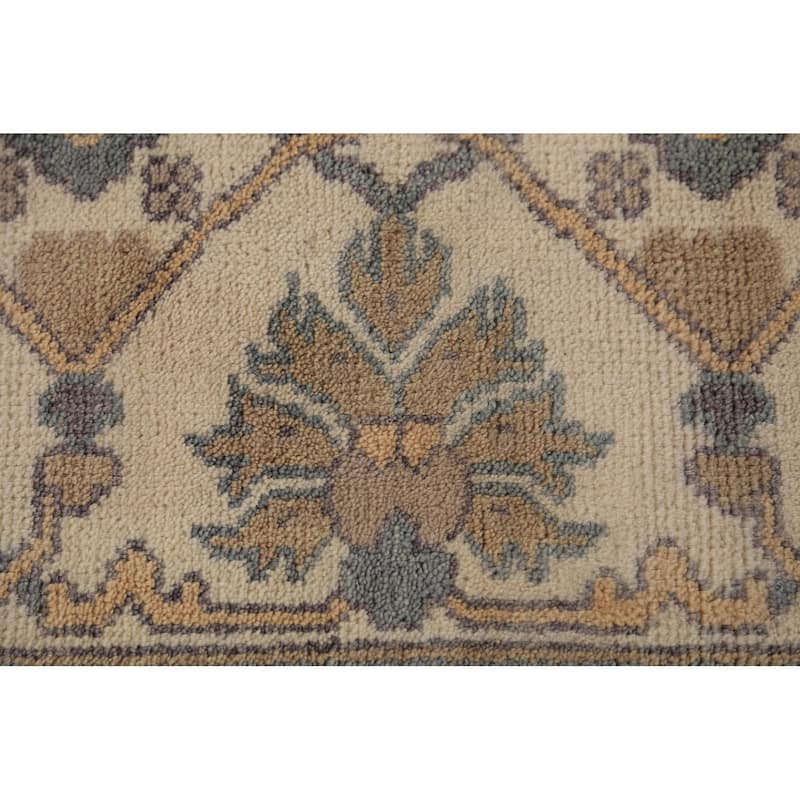 All-Over Ivory Oushak Area Rug Hand-Knotted Wool Carpet - 9'0"x 11'10"