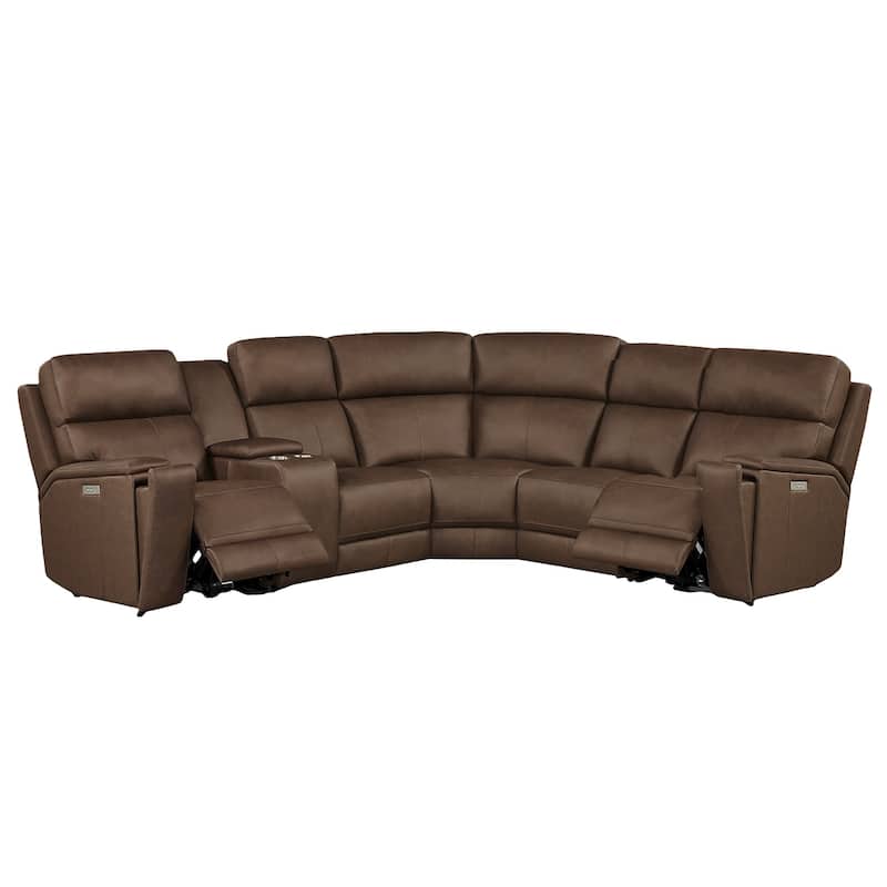 6PCS, 2 power Recliners, Leather Reclining Sectional with Cup Holders and Extendable Legs
