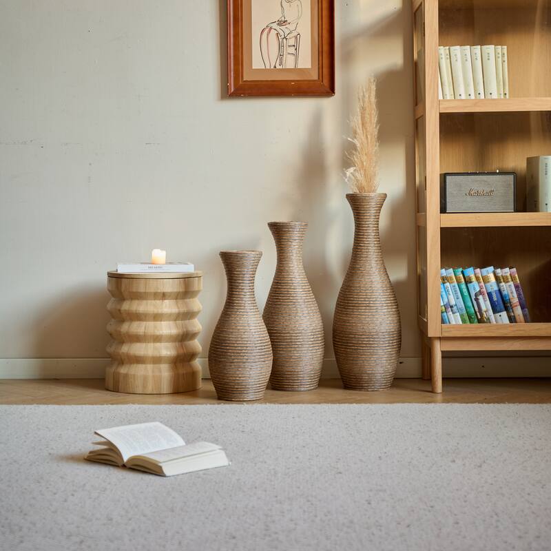 3-Piece Artificial Rattan Floor Vase - For Living Room Decoration, Entrance Or Hallway - For Dry Or Silk Flower Arrangements