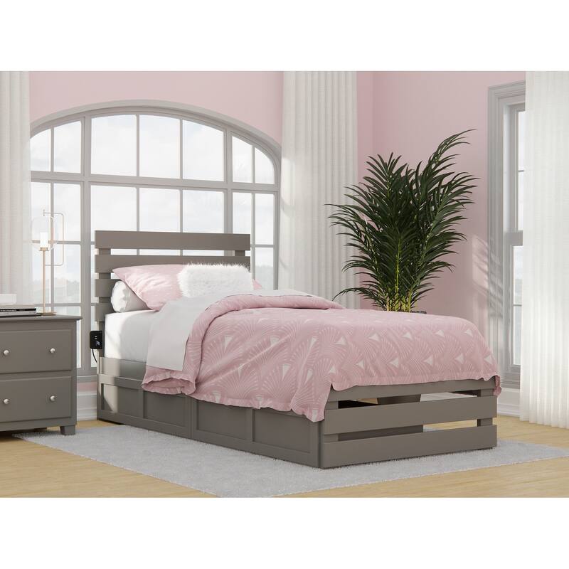 Oxford Bed with Footboard and USB Turbo Charger and 2 Storage Drawers - Grey - Twin XL