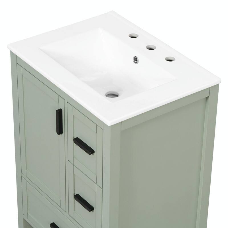 24" Modern Bathroom Vanity with Ceramic Sink, Soft-Close Door, Double-Layer Door Shelf & 3 Drawers
