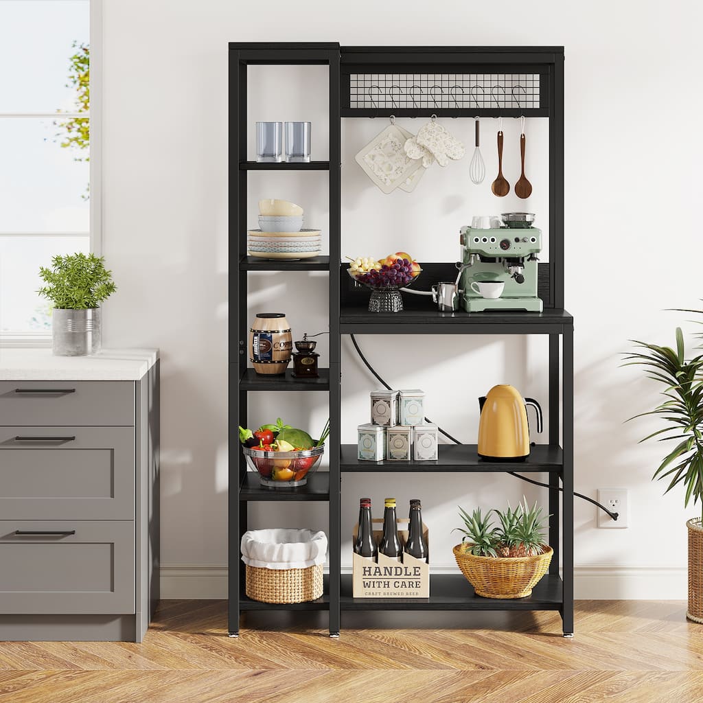 Baker's Rack with Power Outlets, 8-Tier Microwave Stand with Storage Shelves, Freestanding Kitchen Utility Shelf Organize