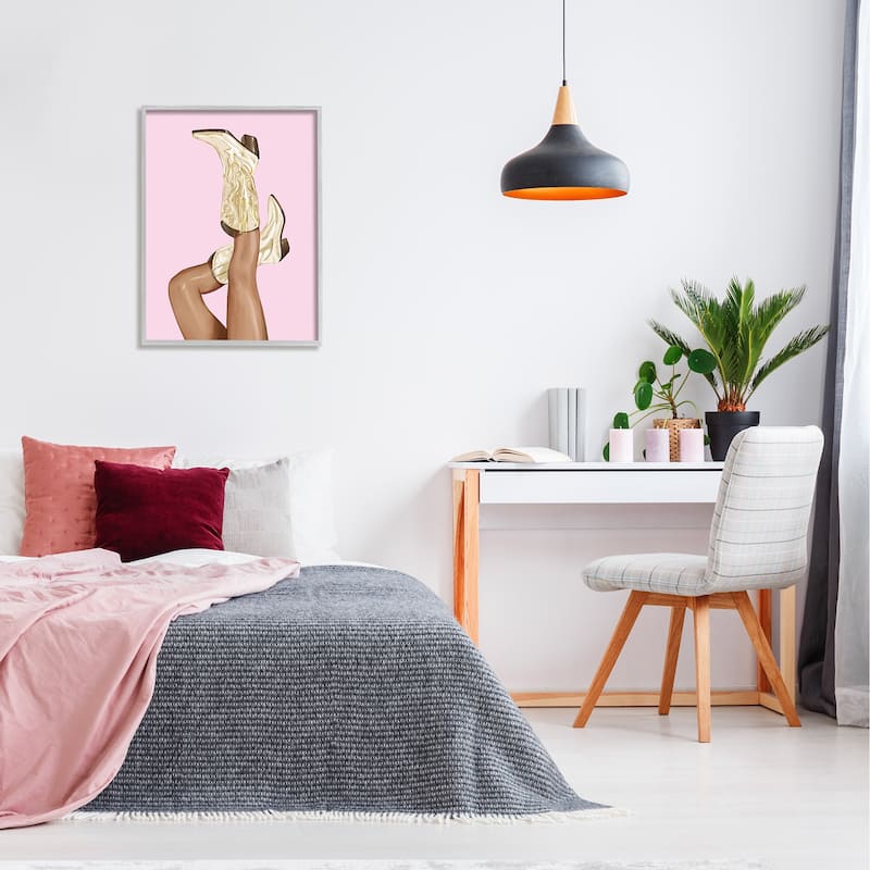 Stupell Pink Country Cowgirl Boots Framed Giclee Art by Ziwei Li