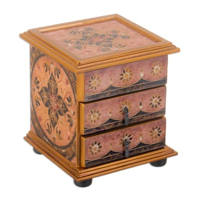 Novica Handmade Small Flower Reverse Painted Glass Jewelry Box