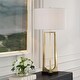 preview thumbnail 2 of 6, Sleek Tapered Legged Table Lamp with White Drum Shade - 32.5" - Brass