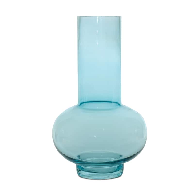 Set of Two Aqua Glass Round Table Vases - 7.00