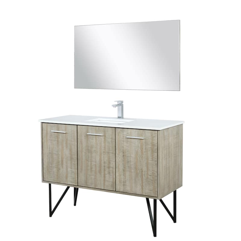 Lancy 48 in W x 20 in D Rustic Acacia Bath Vanity, White Quartz Top, Chrome Faucet Set and 43 in Mirror