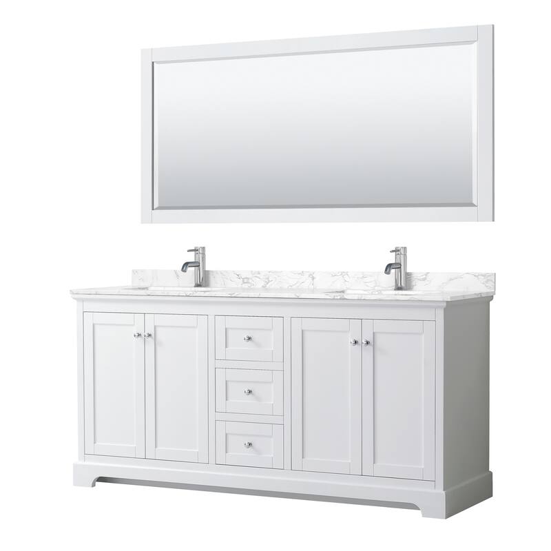 Avery 72 Inch Double Vanity, Cultured Marble Top, 70 Inch Mirror