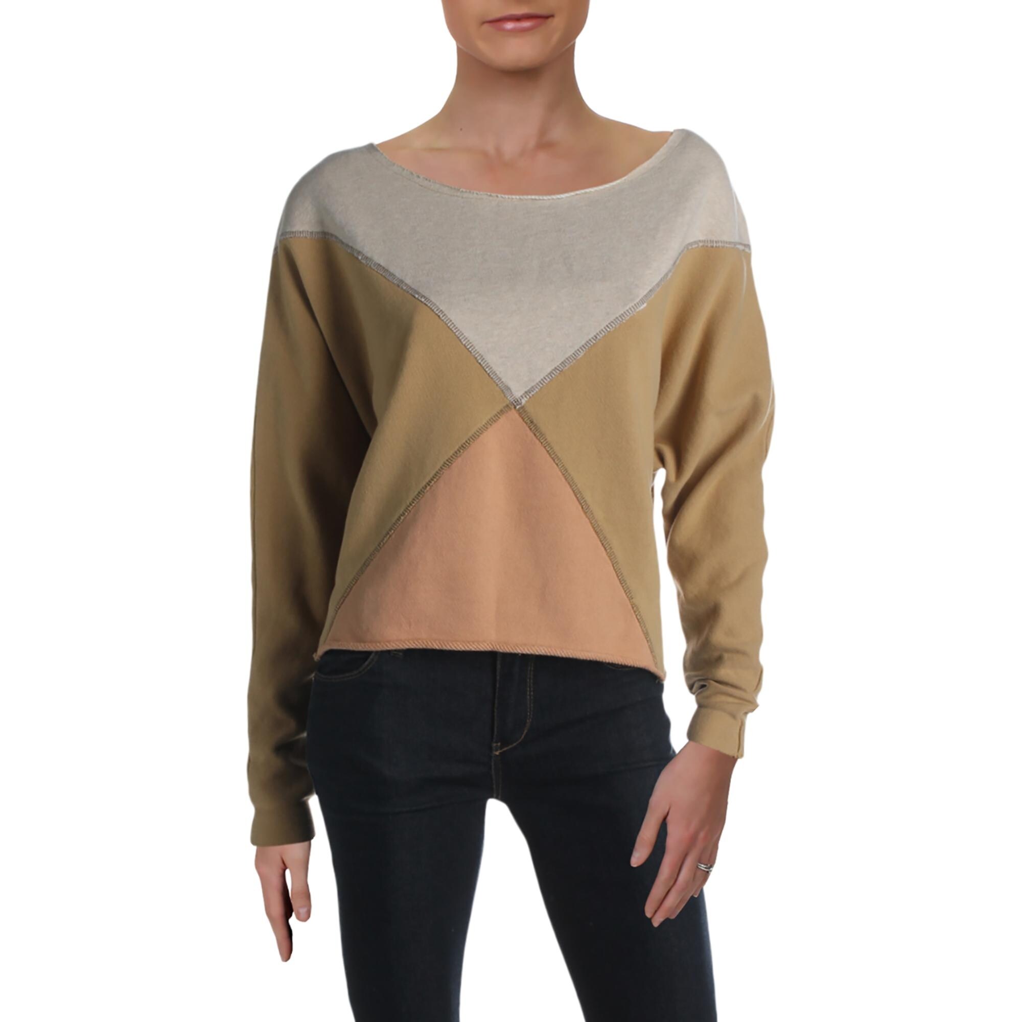 Shop Free People Womens Sweatshirt Crew Raw Hem Colorblock