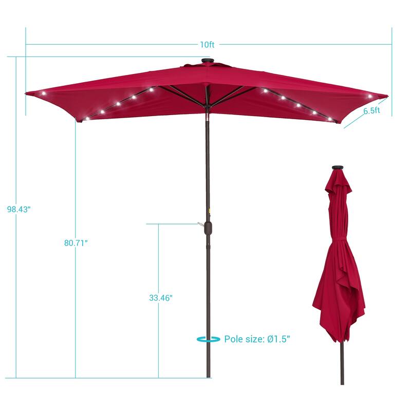Bonosuki Outdoor 10×6.5FT LED Rectangular Patio Umbrella with Aluminum/Steel Pole, UV Protection