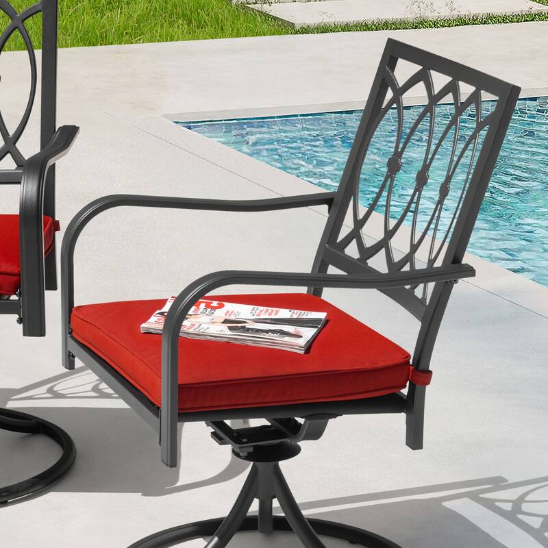 Outdoor 2-Piece Dining Chairs, 360-Degree Rotation and Red Cushions