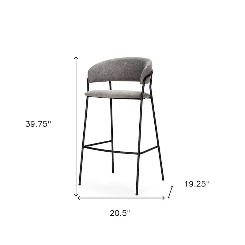 HomeRoots 30" Gray and Black Fabric and Metal Bar Height Bar Chair