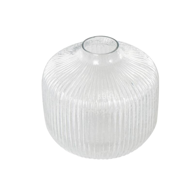 Glass Short Round Ribbed Fluted Vase - Clear - Roche River Decor