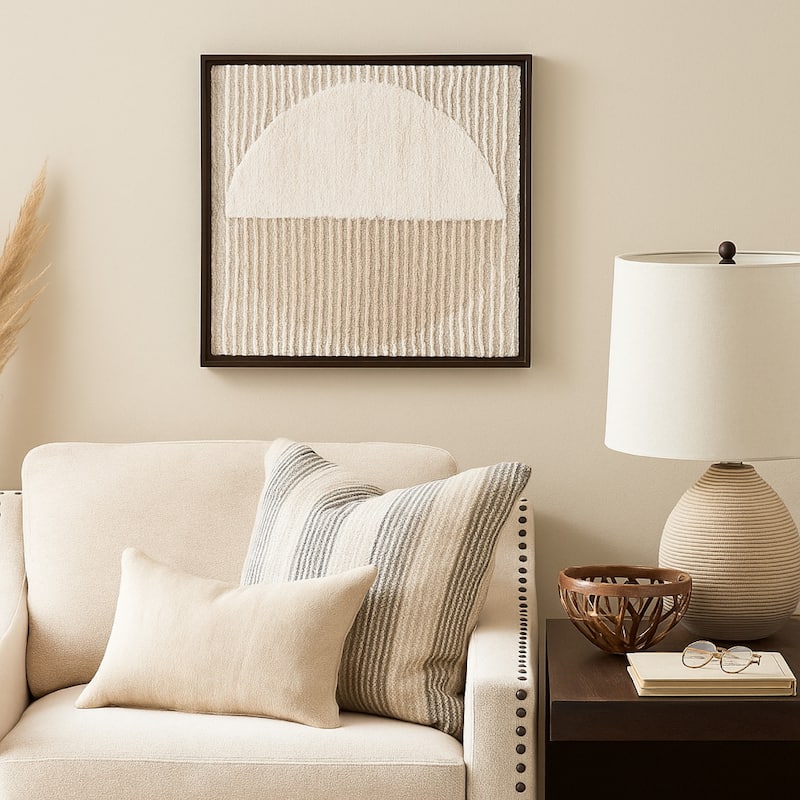 Miji Wall Art Decor, Half Moon Circle Beige White Woven Detail 30 x 30
