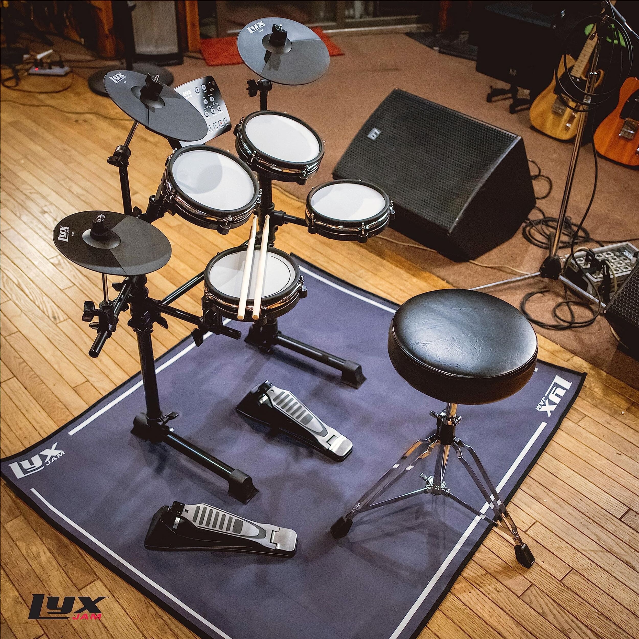 LyxJam 7 Piece Electronic Drum Set Professional Electric Drum Set with Throne Black