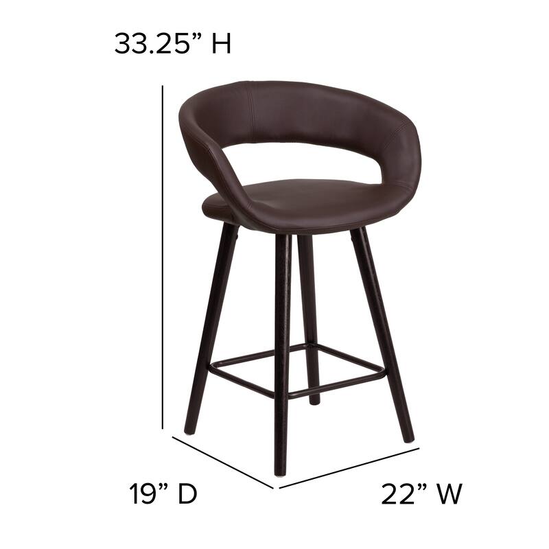Contemporary Rounded Back Counter Height Stool with Wood Frame - 22"W x 19"D x 33.25"H