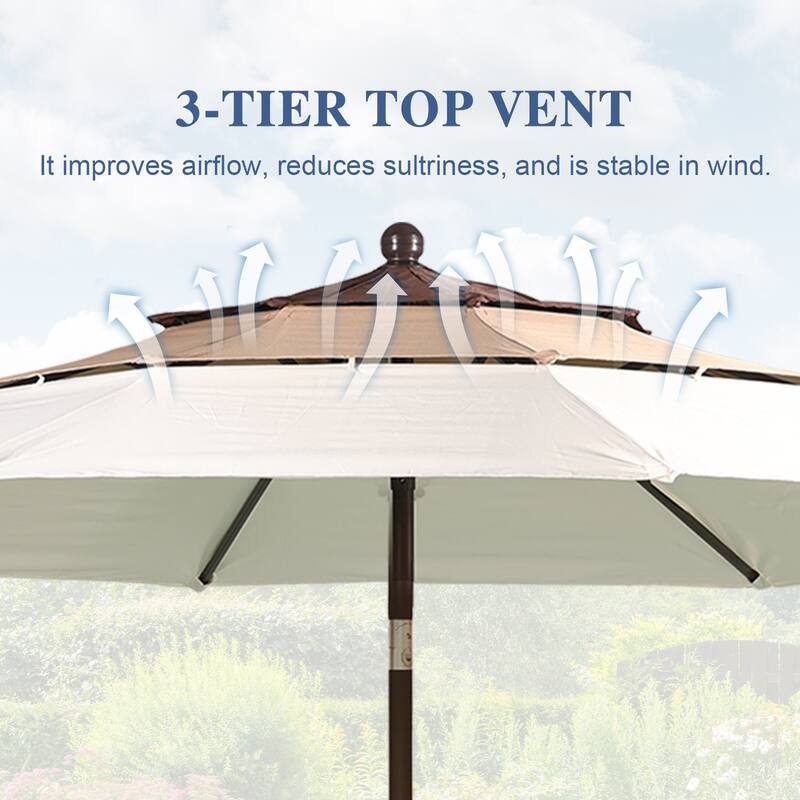 Aoodor Patio Umbrella 10 ft. for Dining Table Outdoor Market Yard Use 3 Tier Ventilation (Umbrella only)