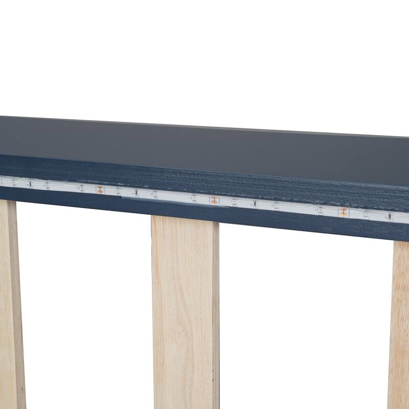 Wood Twin Size Race Car-Shaped Platform Bed With Led And Upholstered Backrest