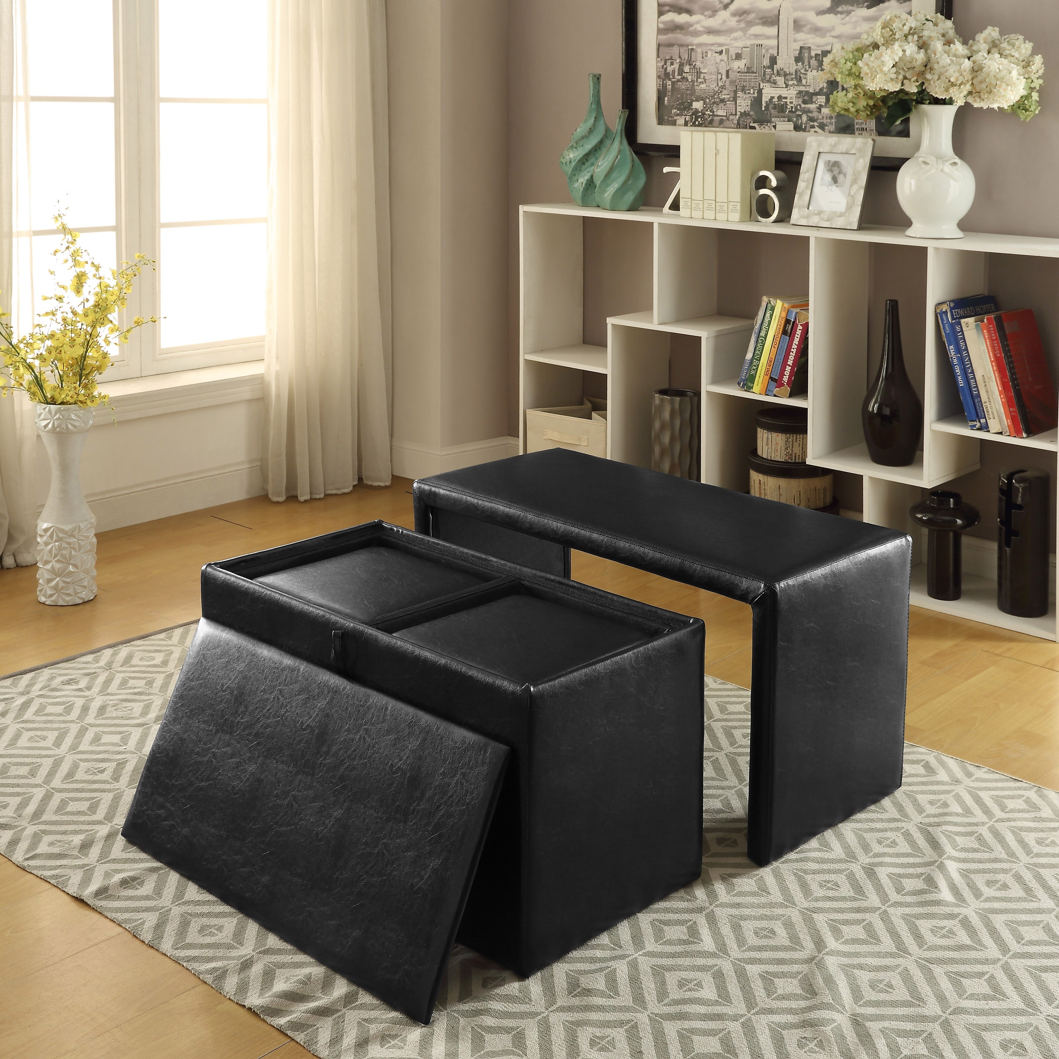Nesting bench shop and ottomans