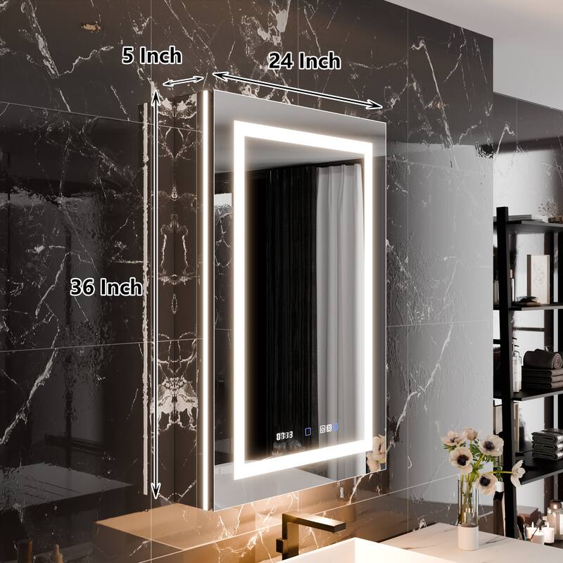 36'' H Recessed or Surface Mounted Bathroom LED Mirror Cabinet With Defogger, Dimmer, 10x magnifying