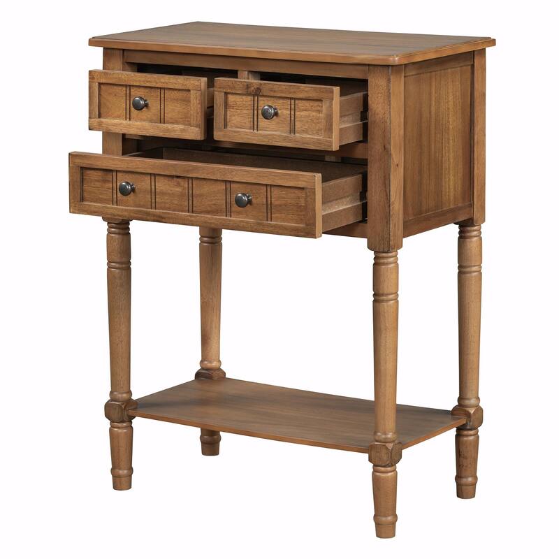 Narrow Console Table with 3 Drawers and Bottom Shelf