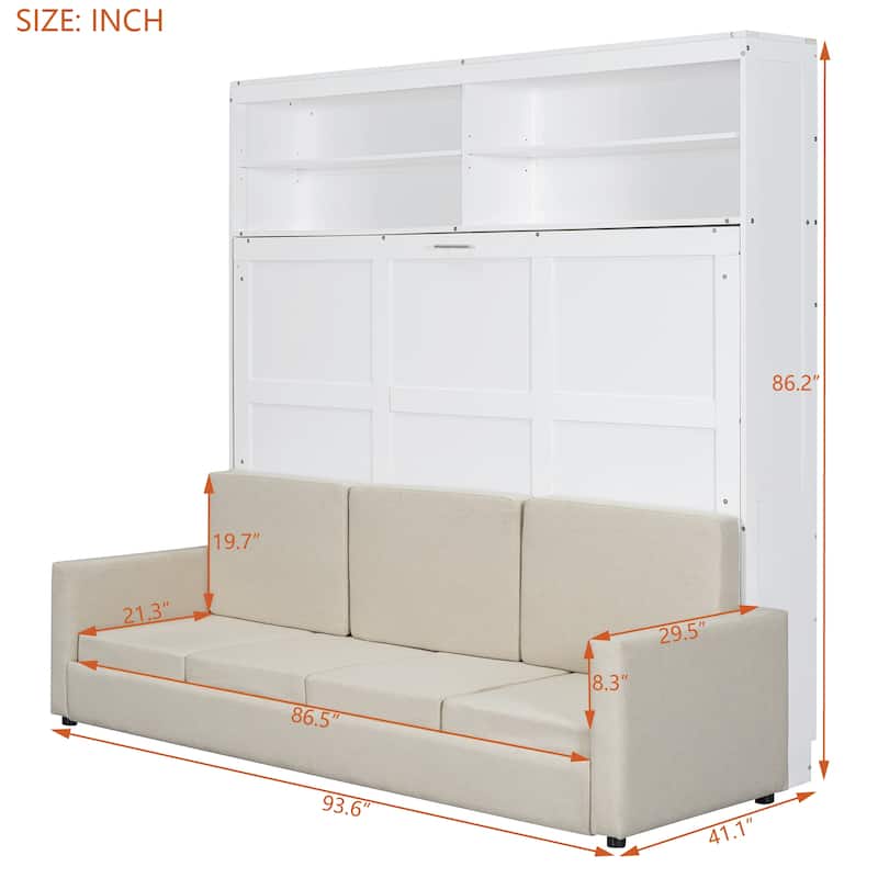 Queen Murphy Bed with Integrated Sofa - Space-Efficient Wall Bed with Easy Fold Mechanism