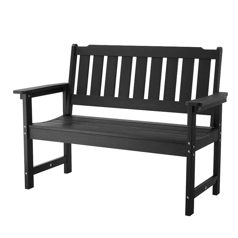 50.5-Inch Black Outdoor Bench with Backrest Armrests for Porch Patio Garden and Backyard Relaxation - 50.5” x 24.4” x 36.6”