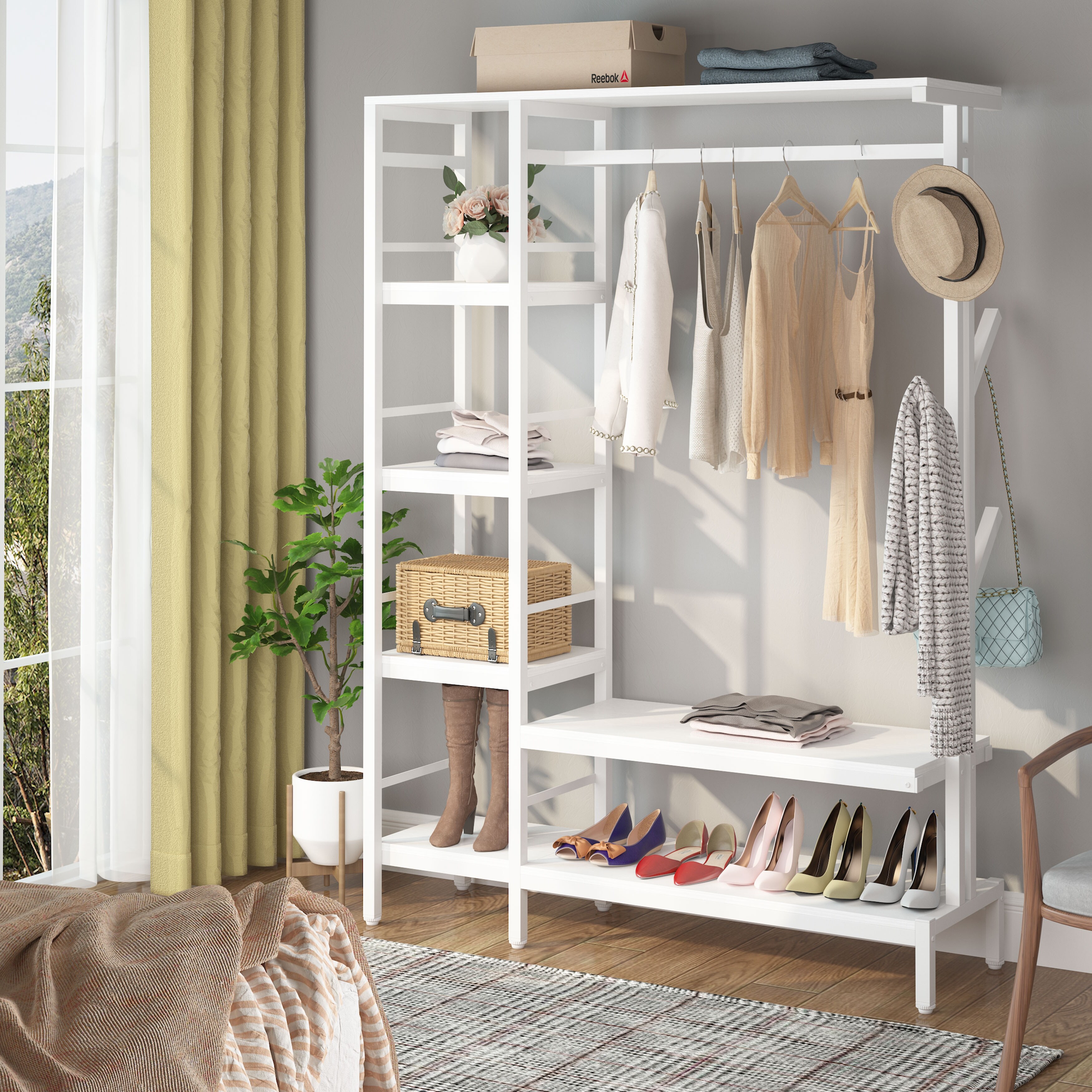 Extra Large Closet Organizer with Hooks Clothes Rack with Shelves and  hanging Rod - On Sale - Bed Bath & Beyond - 32465425