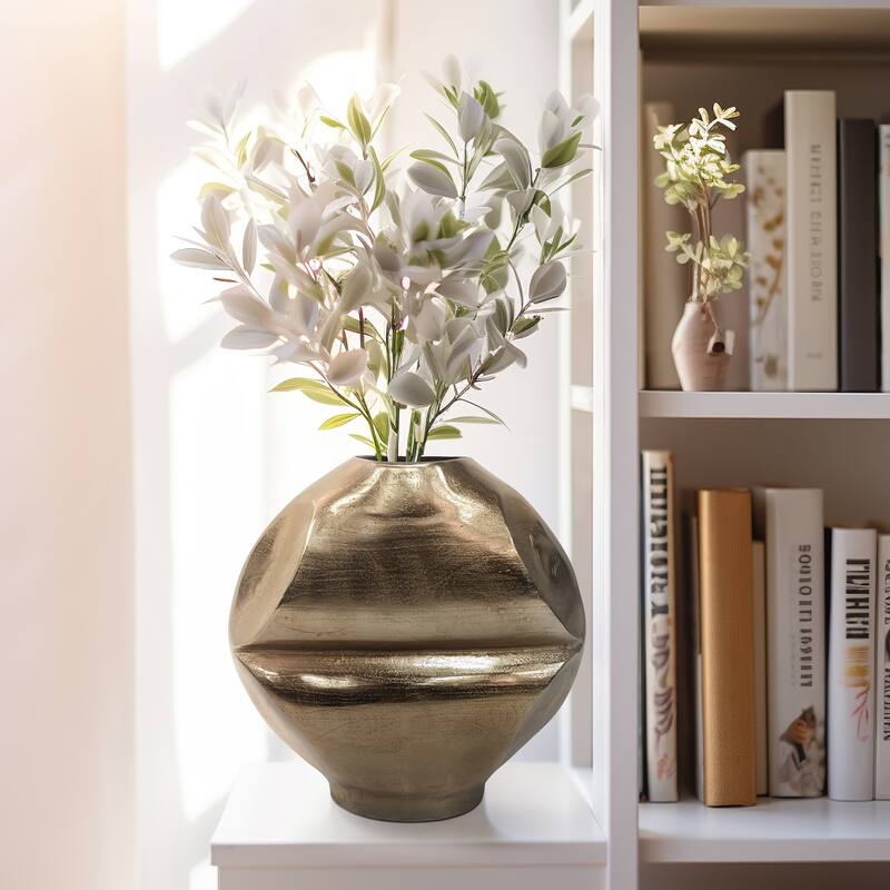 Metal Byram Slit Design Decorative Vase - Champagne, 14 in. - Gold - 11" x 4" x 11"