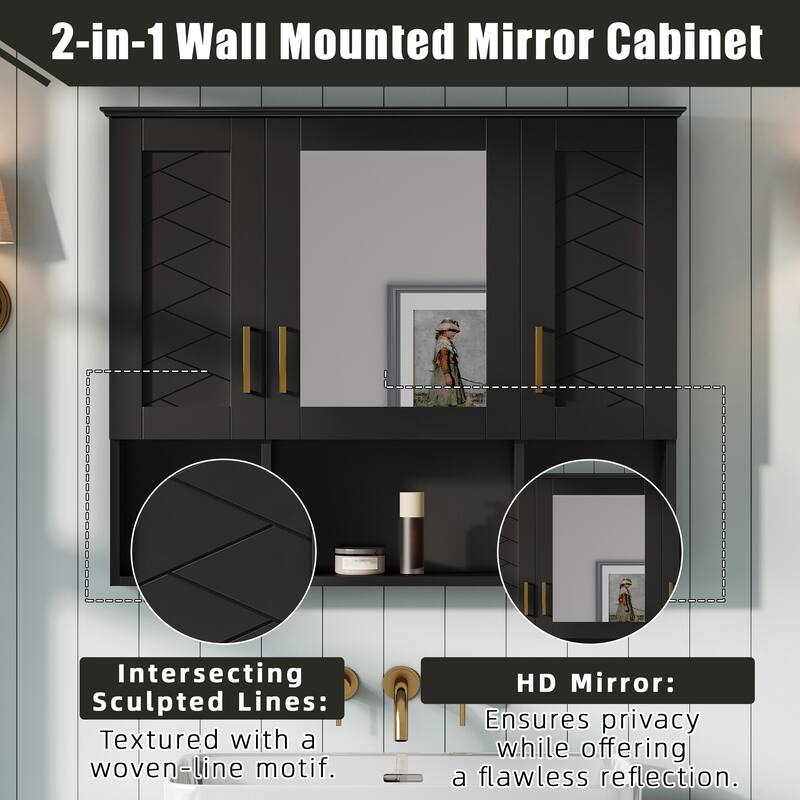 Roomfitters 35 Inch 2-in-1 Wall Mount Medicine Cabinet, Mirror Storage with Adjustable Shelves & Soft Close