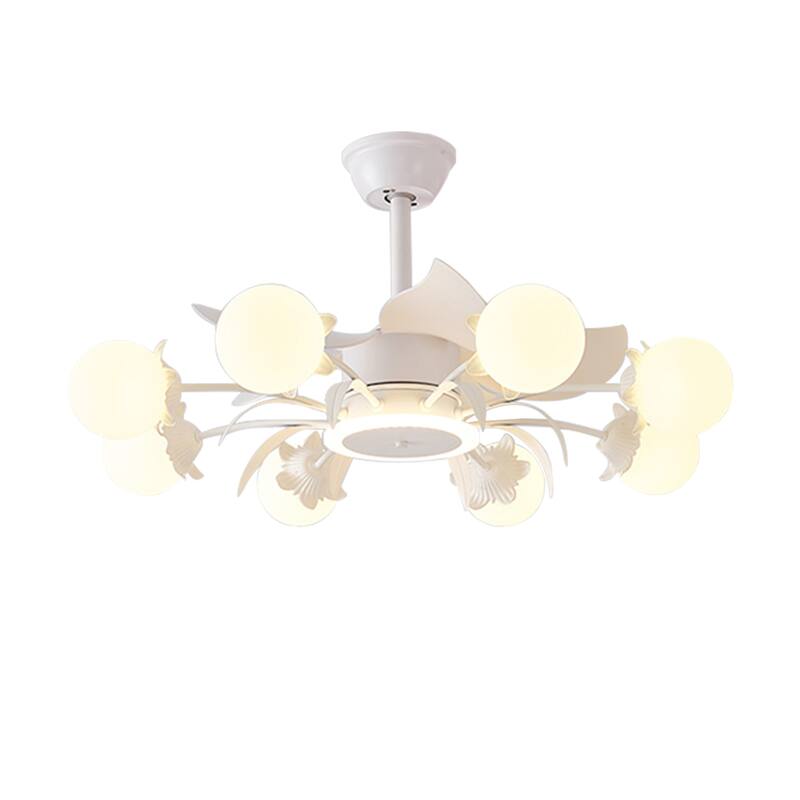 Indoor Chandelier Ceiling Fan with Light and Remote, Beige Fandelier with Milky Globe Shade for Bedroom