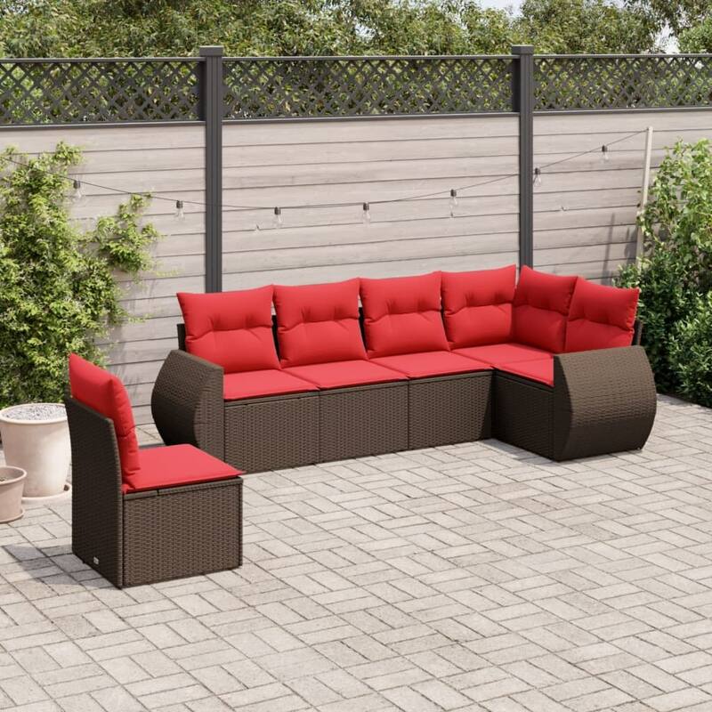 vidaXL Patio Sofa Set with Cushions Outdoor Conversation Furniture Poly Rattan - 24.4 x 24.4 x 27.2 - Brown-Without table
