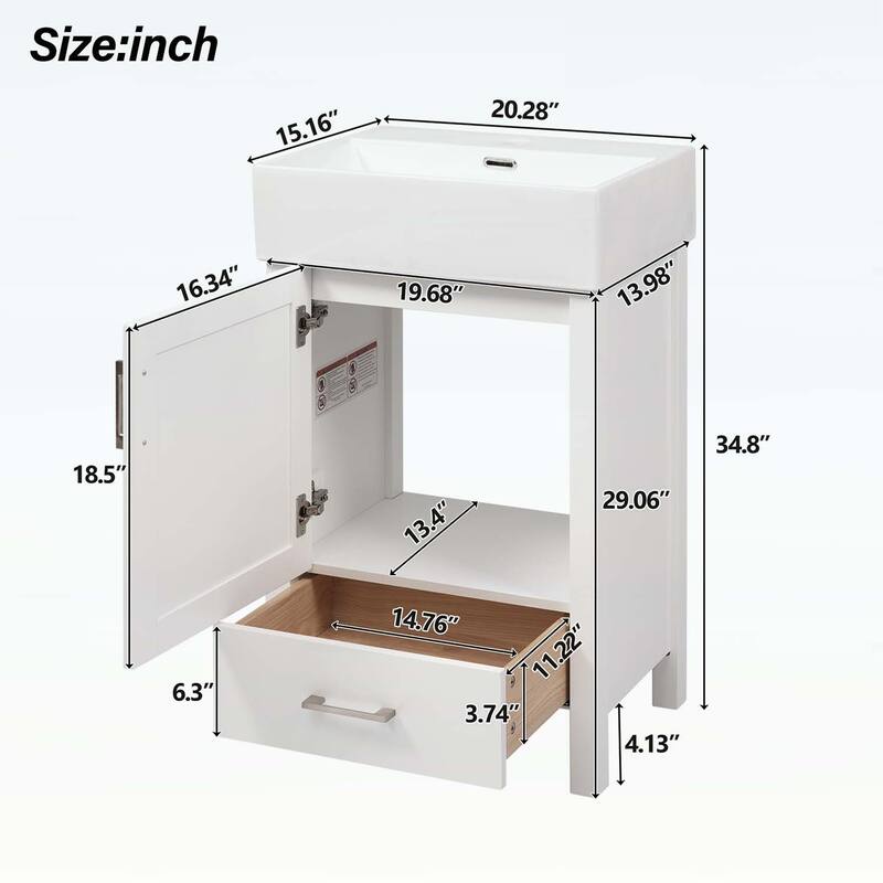 Minimalist Bathroom Vanity with Ceramic Sink,Wood Frame,and Drawer - Ideal for Small Bathrooms