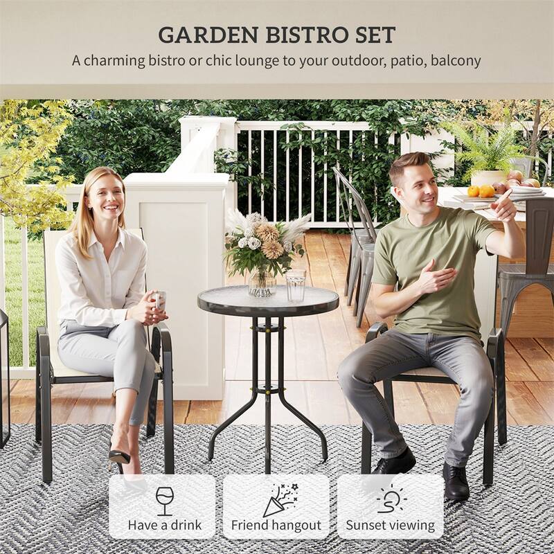 3-Piece Outdoor Patio Set with Tempered Glass Table and Breathable Mesh Armchairs for Balcony - 21.3" W x 28" D x 36.6" H