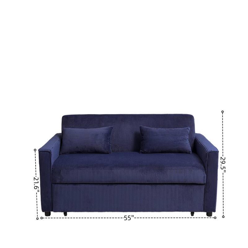 69" Corduroy Sleeper Sofa with Adjustable Backrest & Storage Pocket