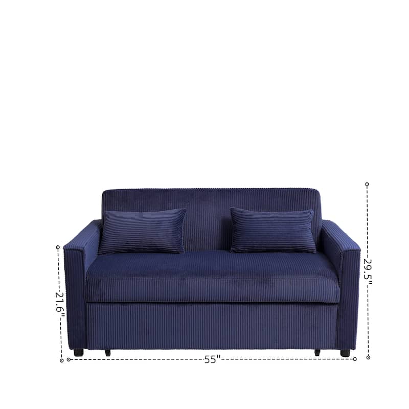 Convertible Sofa Bed 3-in-1 Sleeper Sofa Pull-Out Bed with Adjustable Backrest and Pillows, Corduroy Loveseat for Living Room