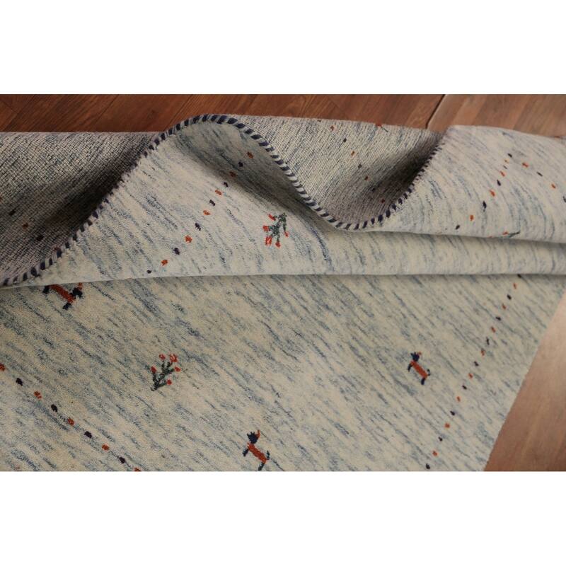 Beige Tribal Gabbeh Oriental Rug Hand-Knotted Wool Carpet - 3'11" x 5'9"