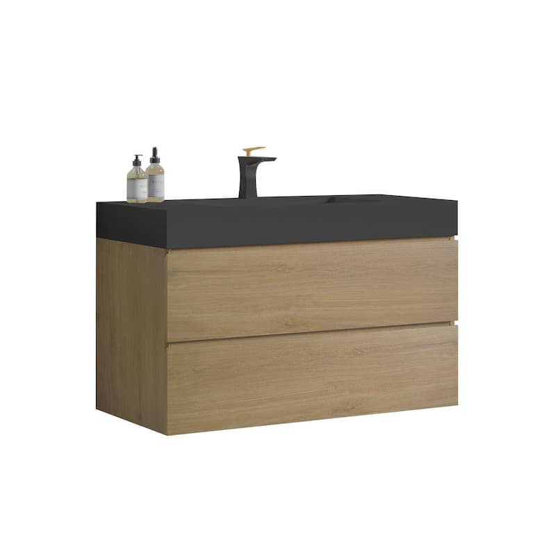 GDFStudio - Naomi Modern Floating Bathroom Vanity with Silent Drawers and Pre-Assembled One-Piece Sink