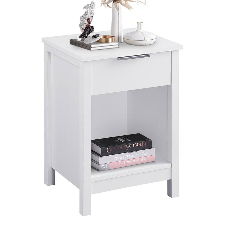 Nightstand File Cabinet Lamp Cabinet Corner Table with Drawer, White End Table Side Table with Open Shelf